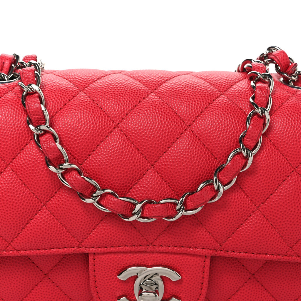 Caviar Quilted Mini Rectangular Flap Light Red