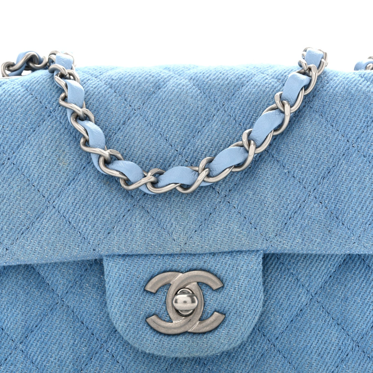 Denim Quilted Mini Rectangular Flap Blue
