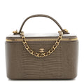 Calfskin Lizard Embossed Top Handle Vanity With Chain Dark Khaki