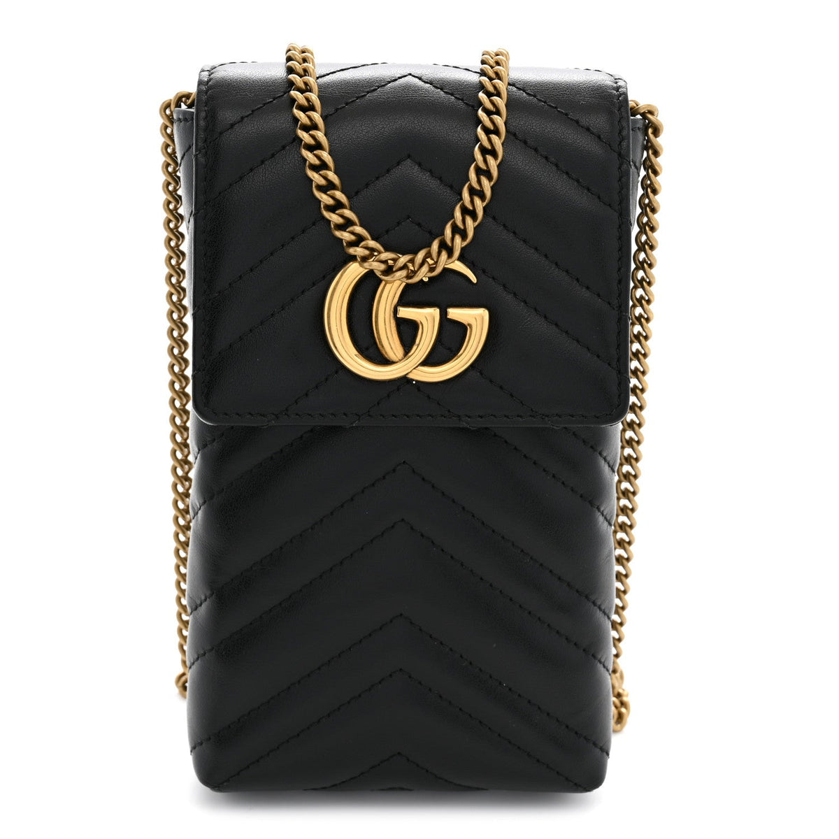 Calfskin Small GG Marmont Phone Crossbody Bag Black