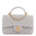 Lambskin Quilted Mini Top Handle Rectangular Flap Grey