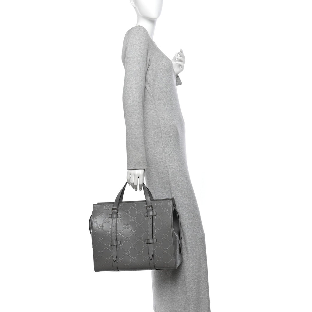 Calfskin GG Tennis Embossed Tote Bag Dusty Grey