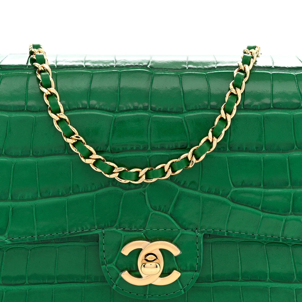 Calfskin Crocodile Embossed Turn Around Mini Flap Emerald