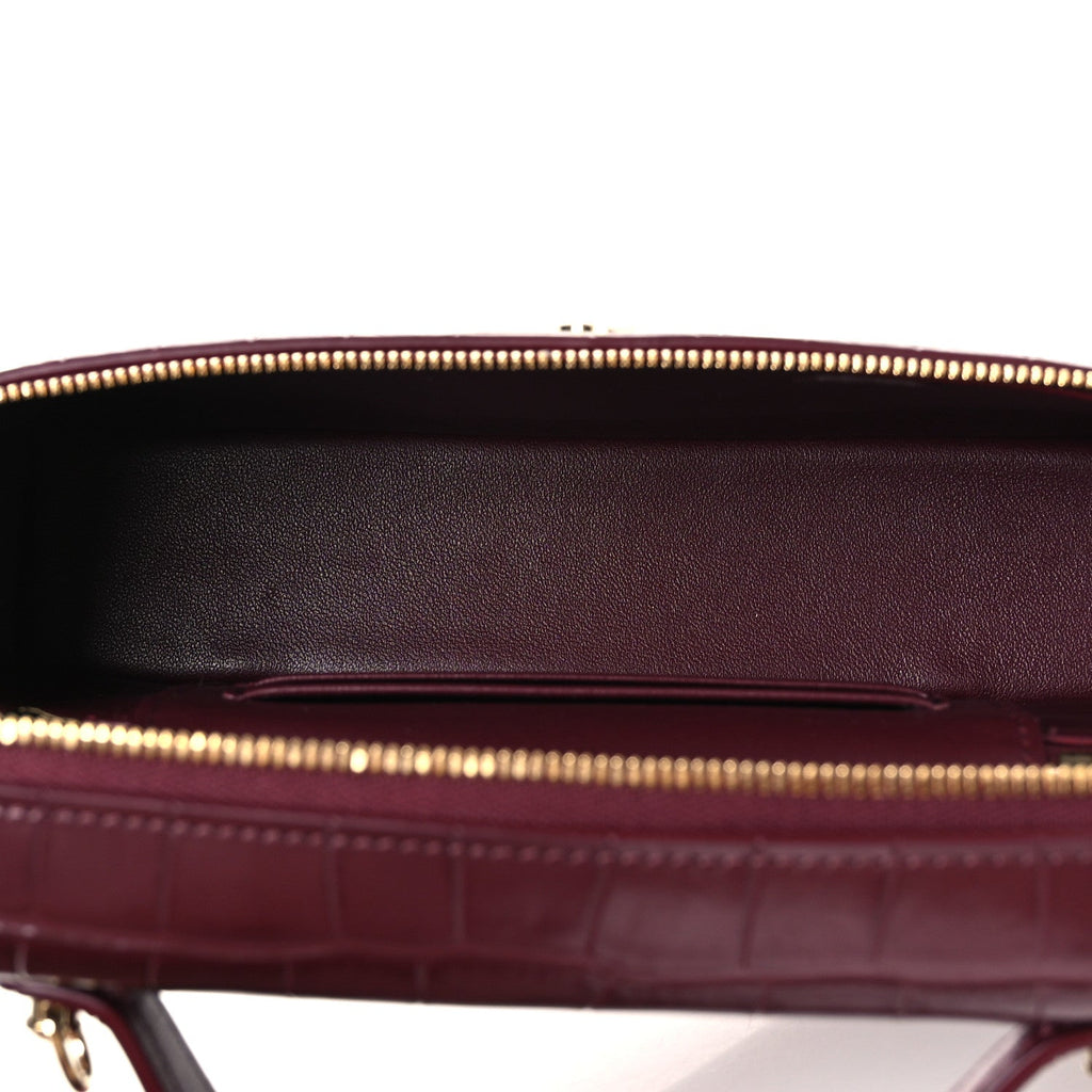 Calfskin Crocodile Embossed Crococo Exoticoco Vanity With Chain Dark Burgundy