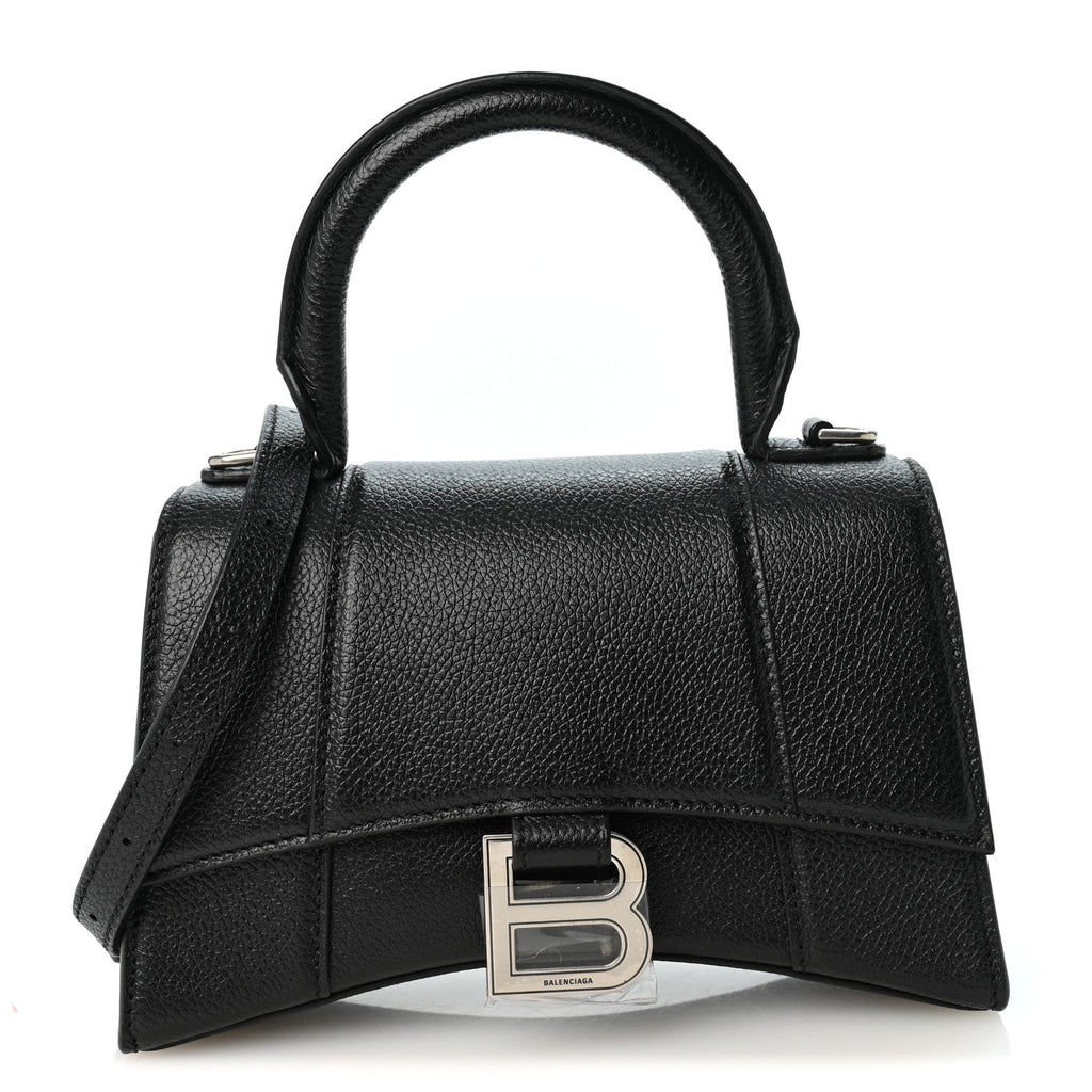 Grained Calfskin Hourglass Top Handle Bag XS Black