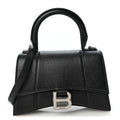 Grained Calfskin Hourglass Top Handle Bag XS Black