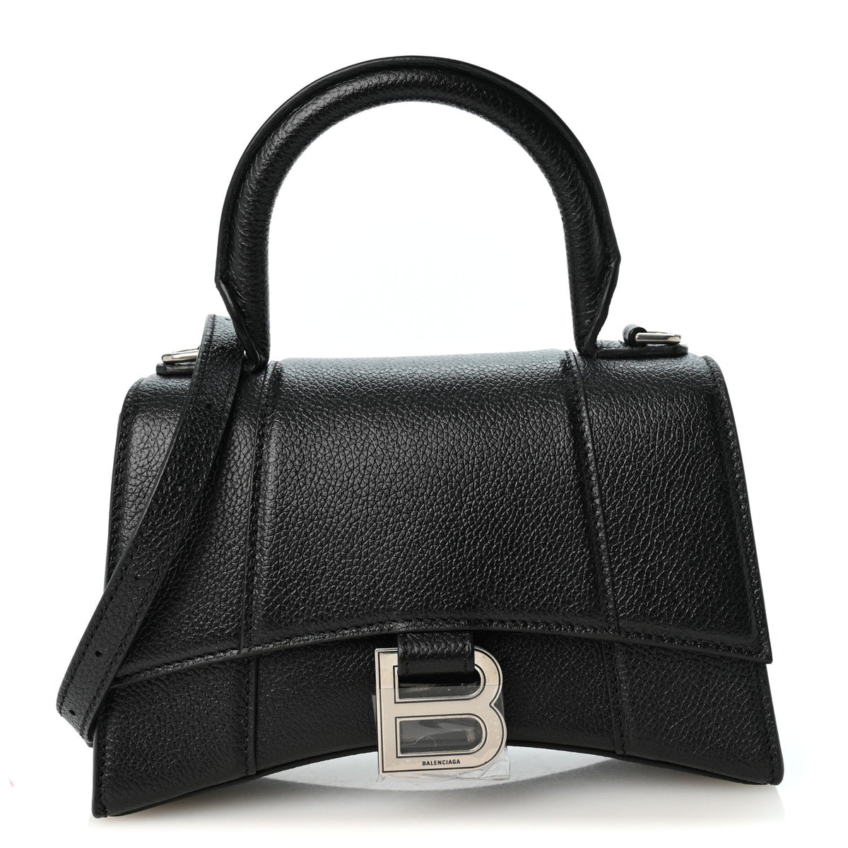 Grained Calfskin Hourglass Top Handle Bag XS Black