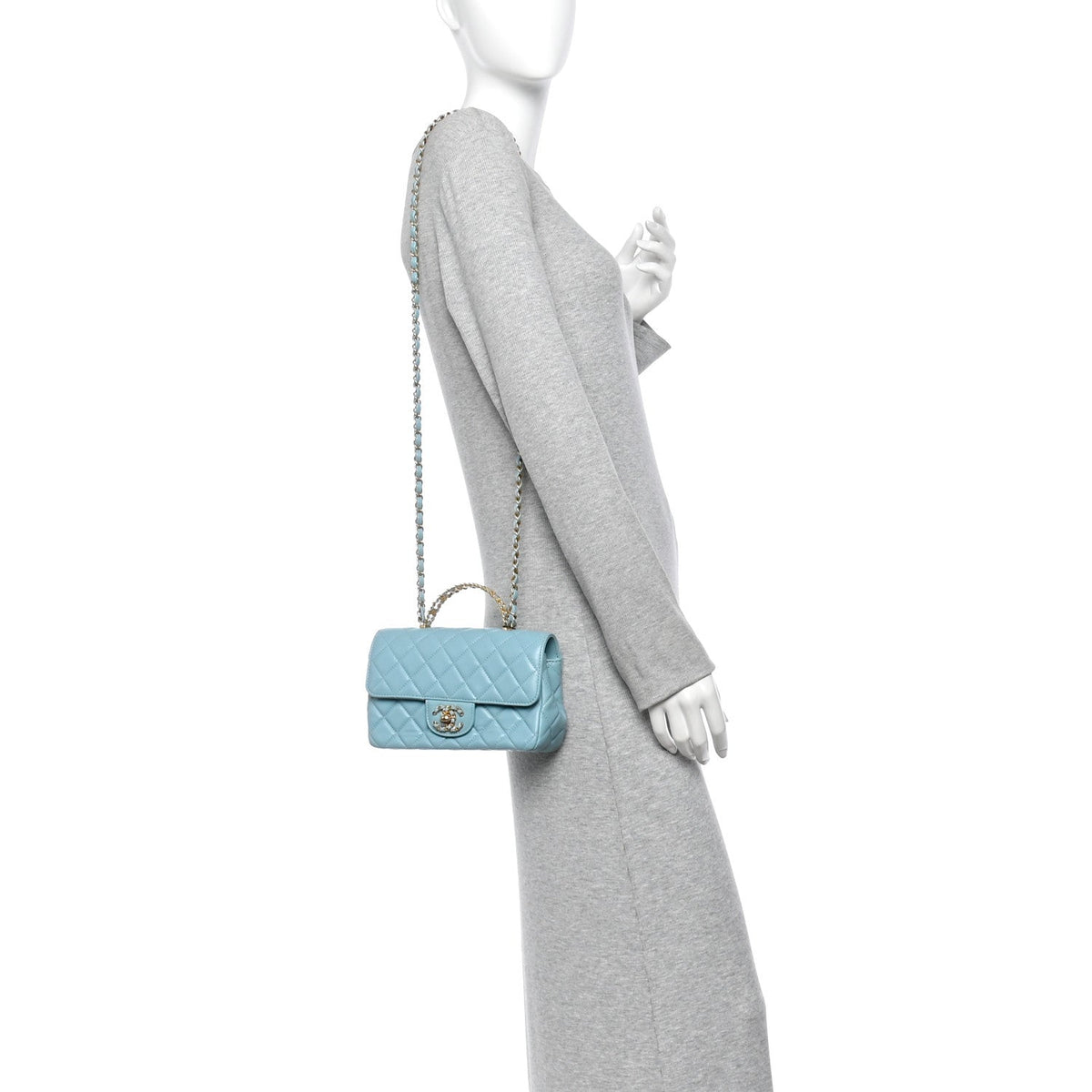 Lambskin Quilted Mini Strass On Top Flap Blue