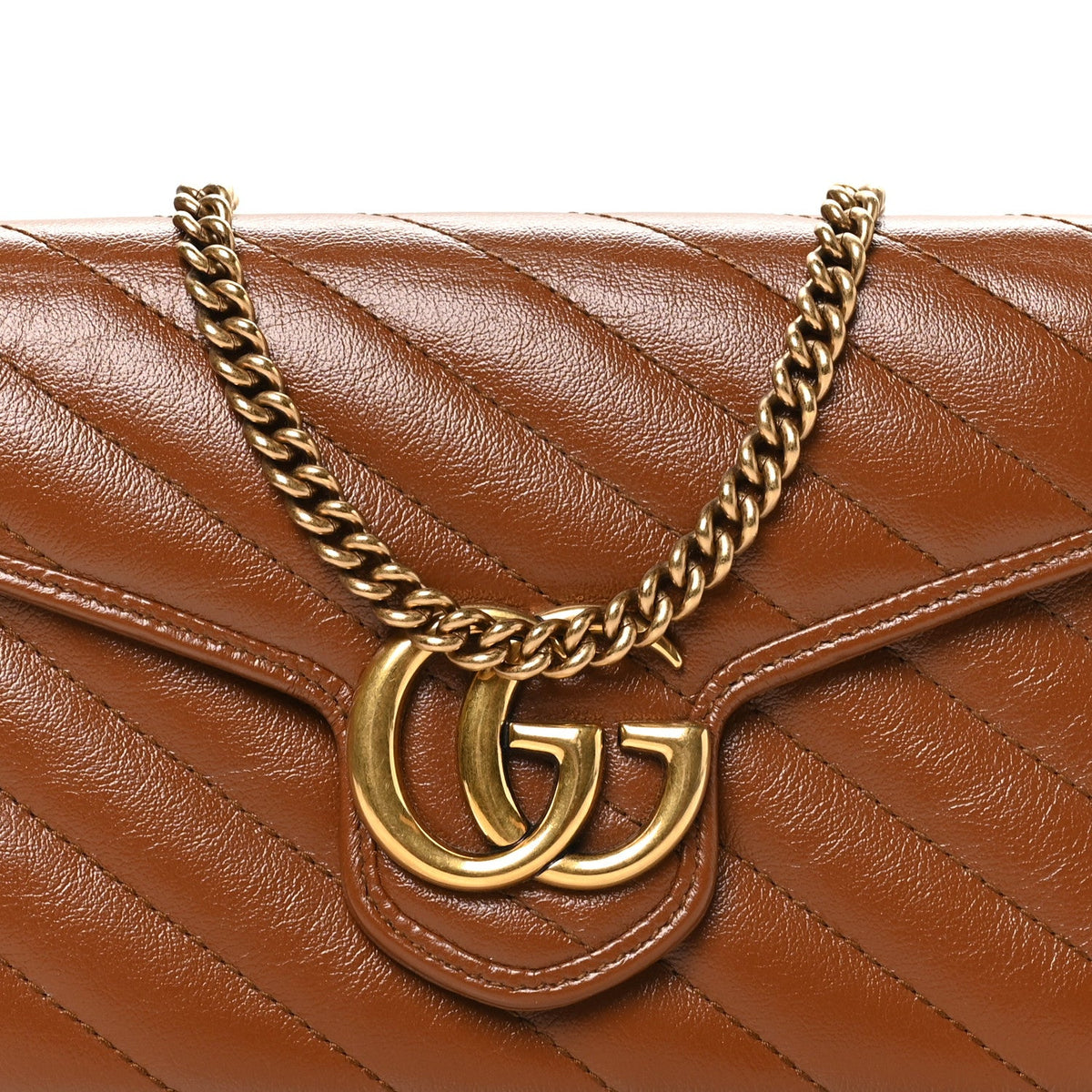 Azalea Calfskin Matelasse Diagonal GG Marmont Chain Wallet Cuir