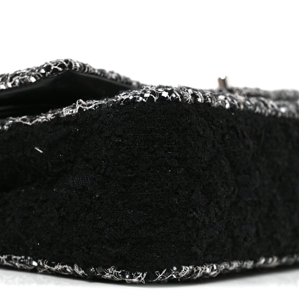 Tweed Sequin Patchwork Medium Double Flap Black White