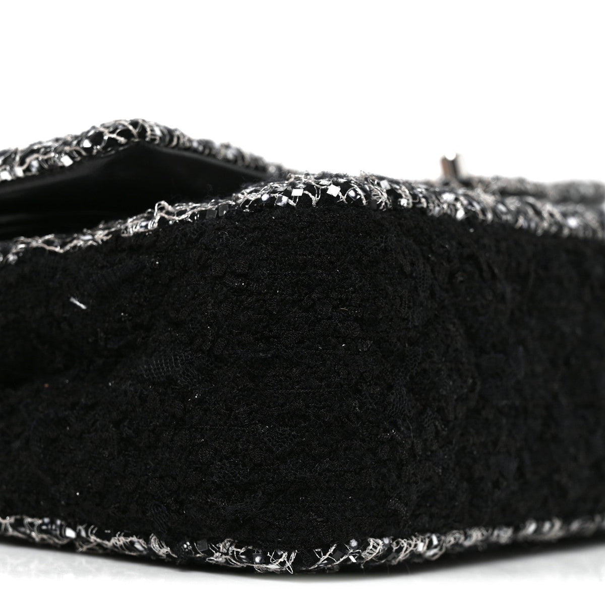 Tweed Sequin Patchwork Medium Double Flap Black White