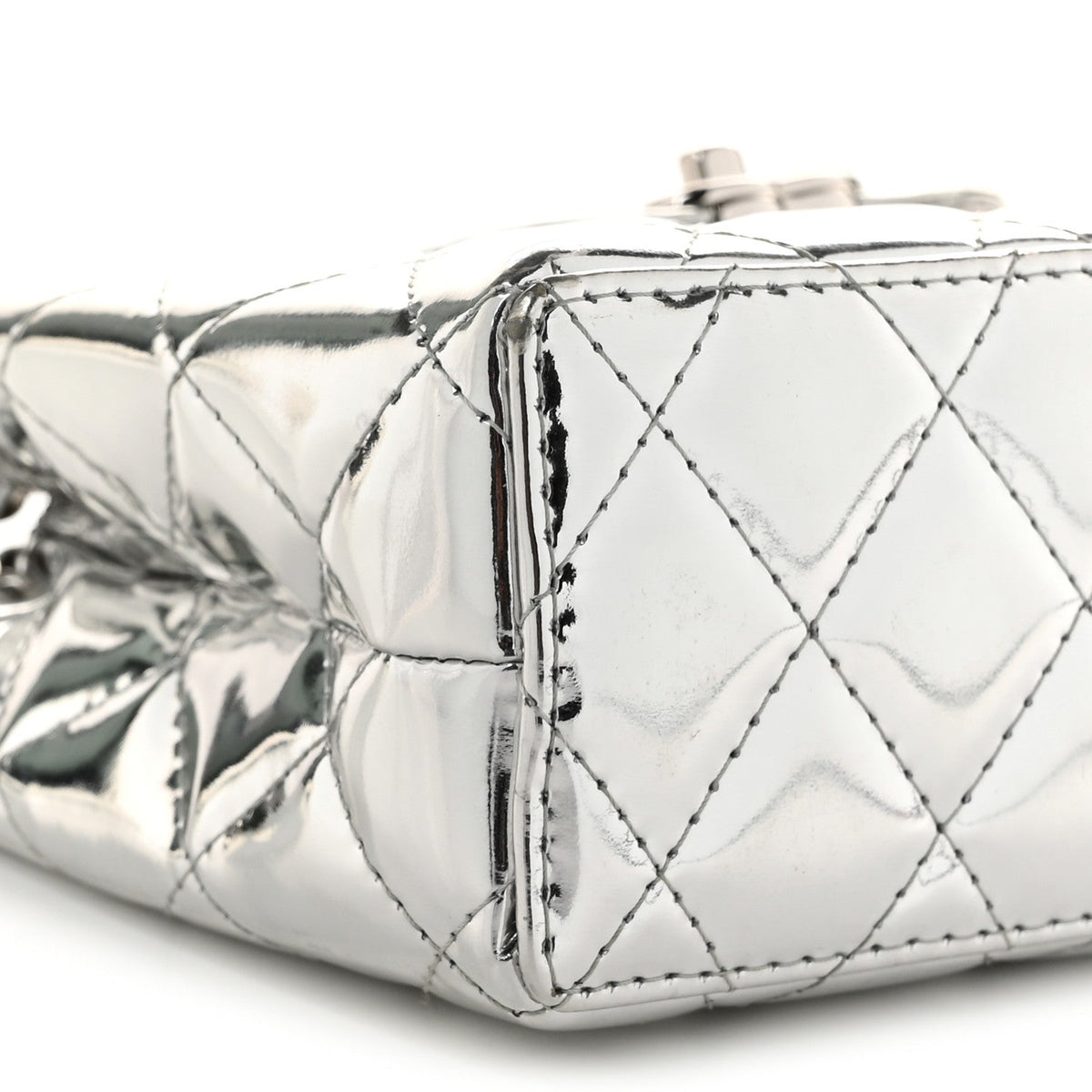 Mirror Calfskin Metallic Calfskin Quilted Nano Kelly Shopper Silvery