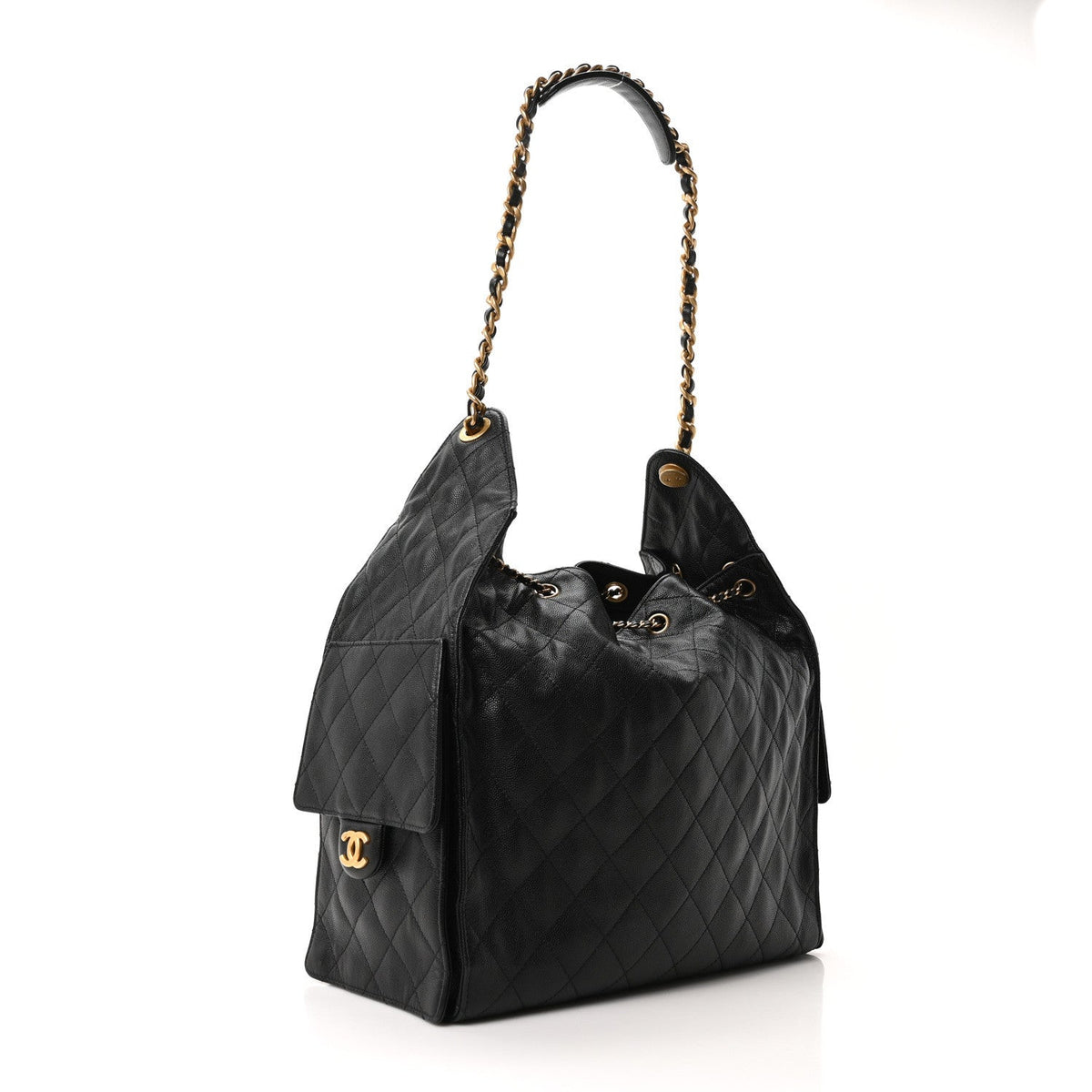 Caviar Quilted Medium Chanel 25 Handbag Black