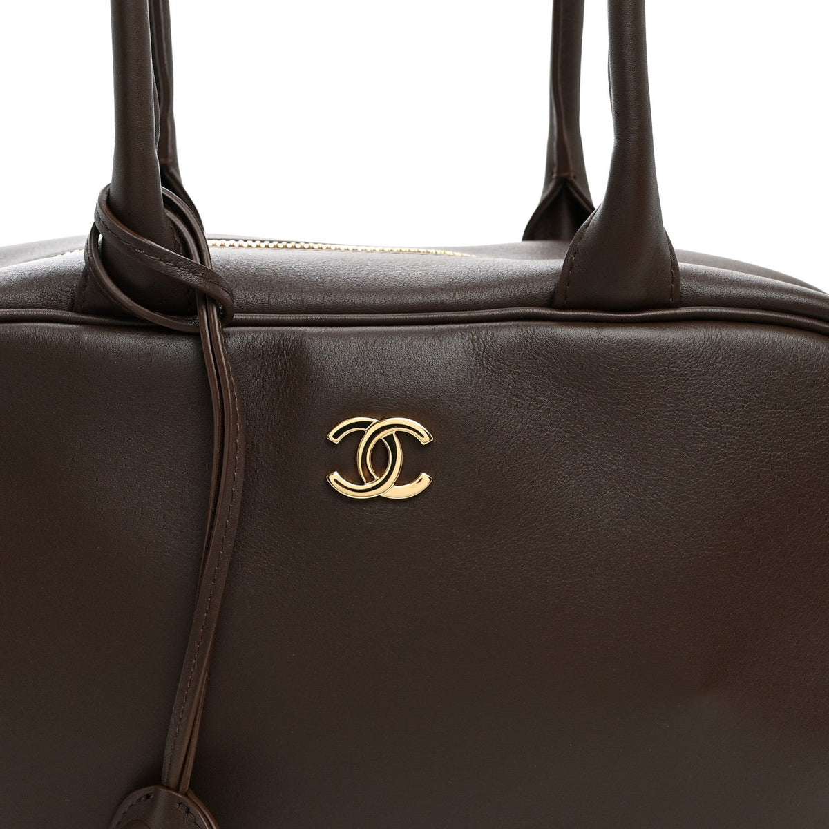 Calfskin Large Perfect Bowling Bag Dark Brown