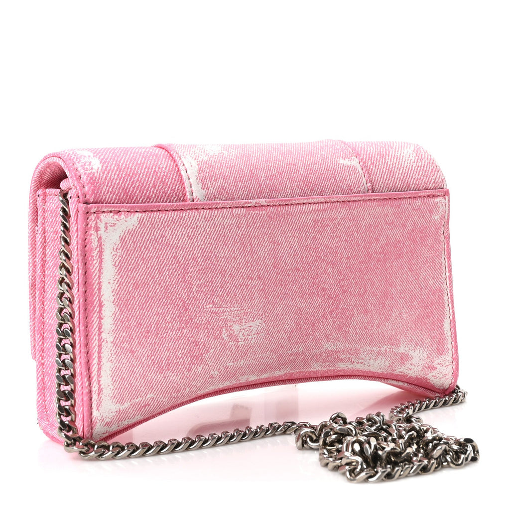 Nappa Denim Printed Hourglass Chain Bag Denim Pink