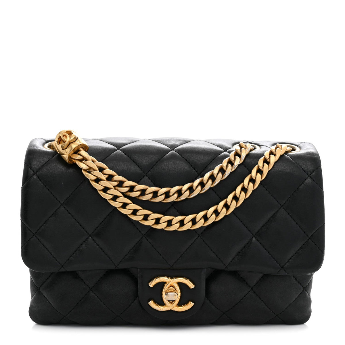 Lambskin Quilted Small Pillow Crush Flap Black