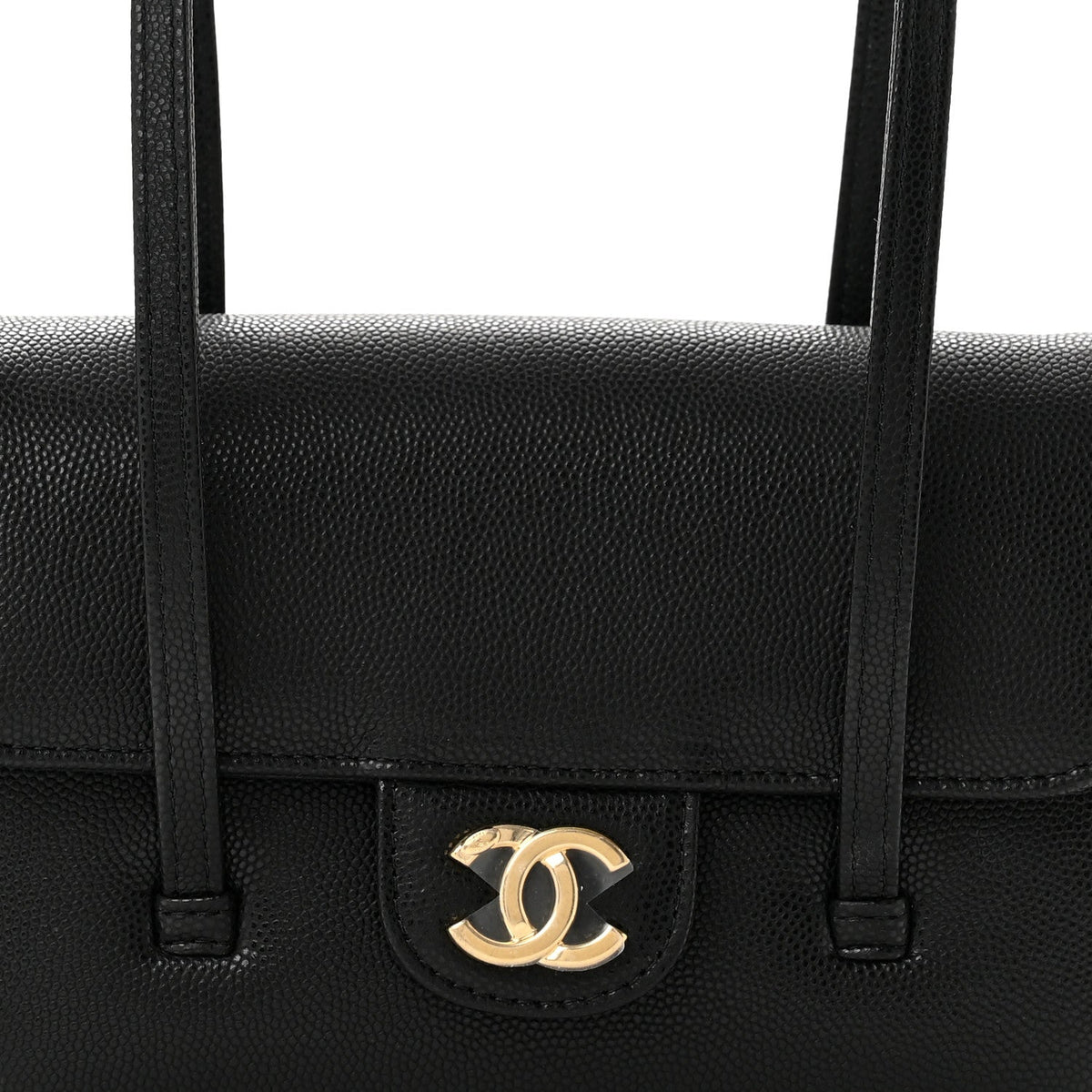 Shiny Caviar Mini Preppy Coco Shoulder Bag Black