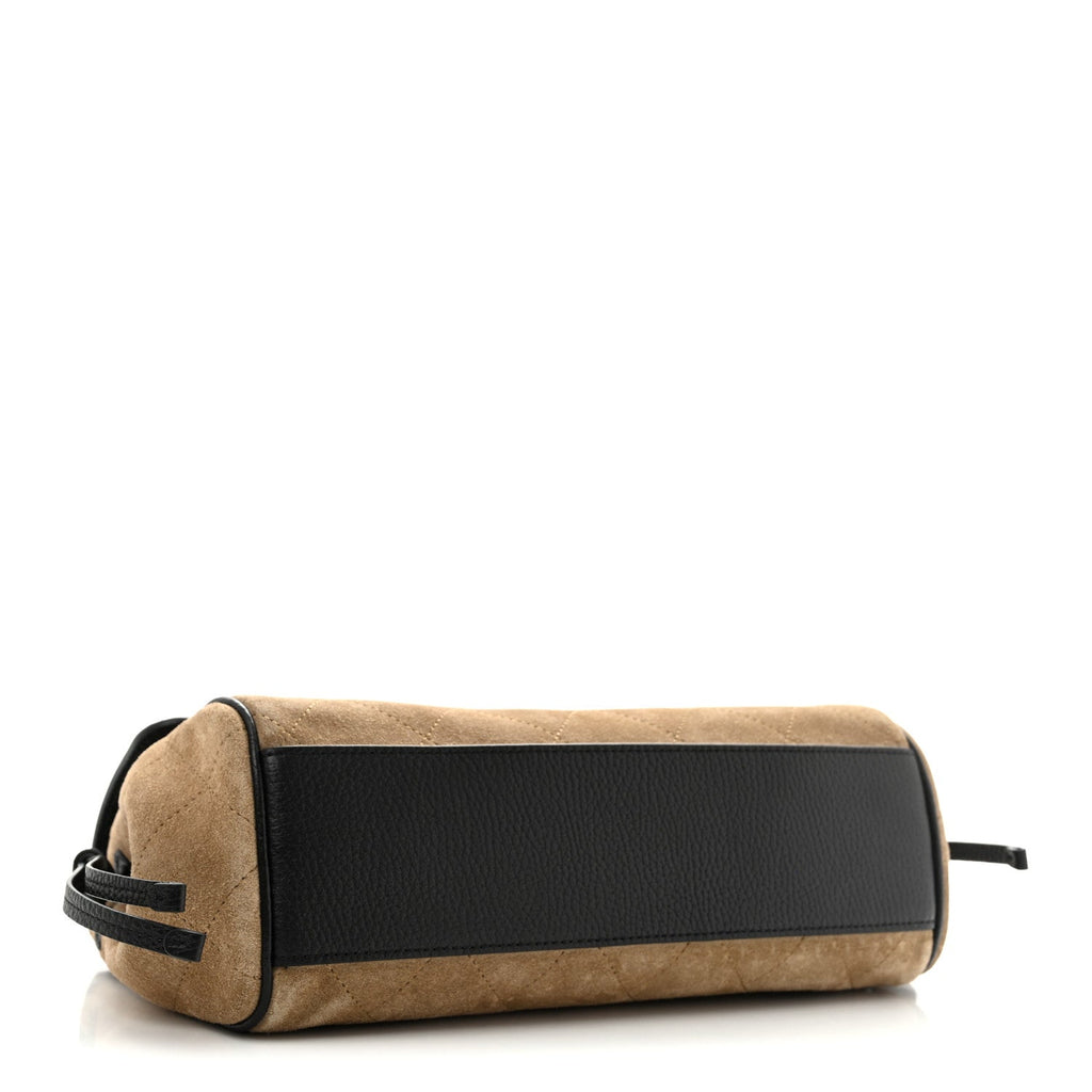 Grained Calfskin Suede Urban Essentials Flap Dark Beige Black