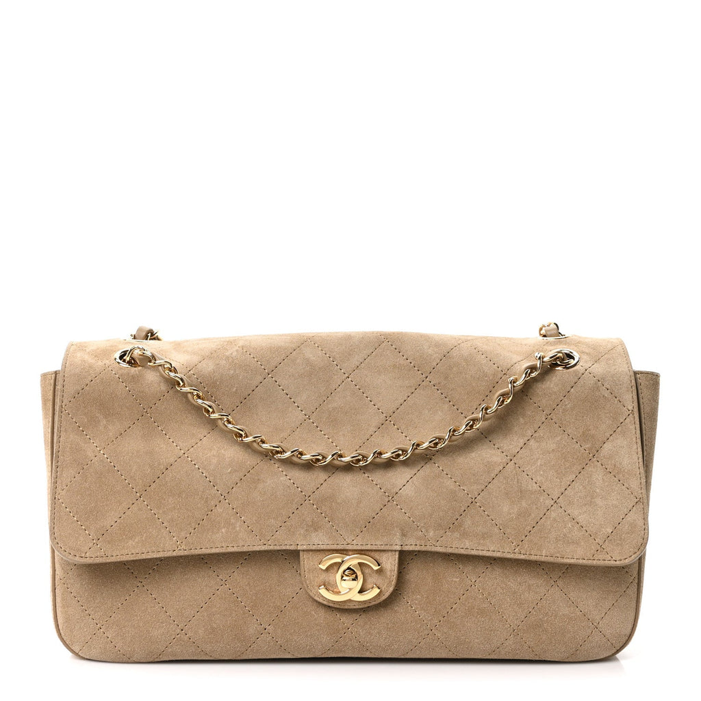 Suede Calfskin Small Souplissimo Maxi Flap Dark Beige