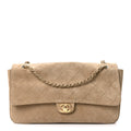 Suede Calfskin Small Souplissimo Maxi Flap Dark Beige