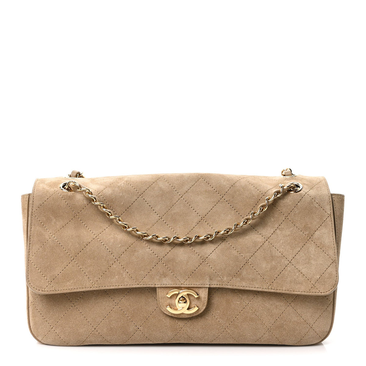 Suede Calfskin Small Souplissimo Maxi Flap Dark Beige