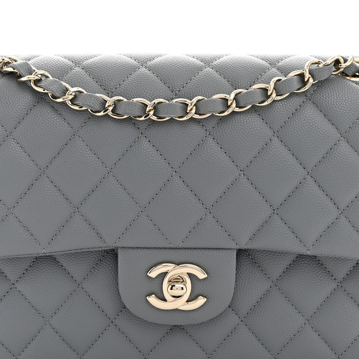 Caviar Quilted Medium Double Flap Grey