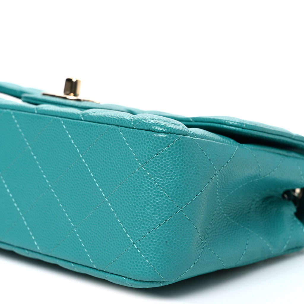 Caviar Quilted Mini Rectangular Flap Blue
