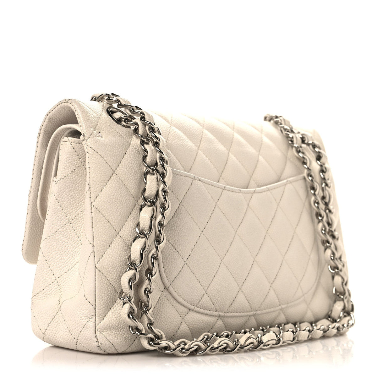 Caviar Quilted Medium Double Flap White