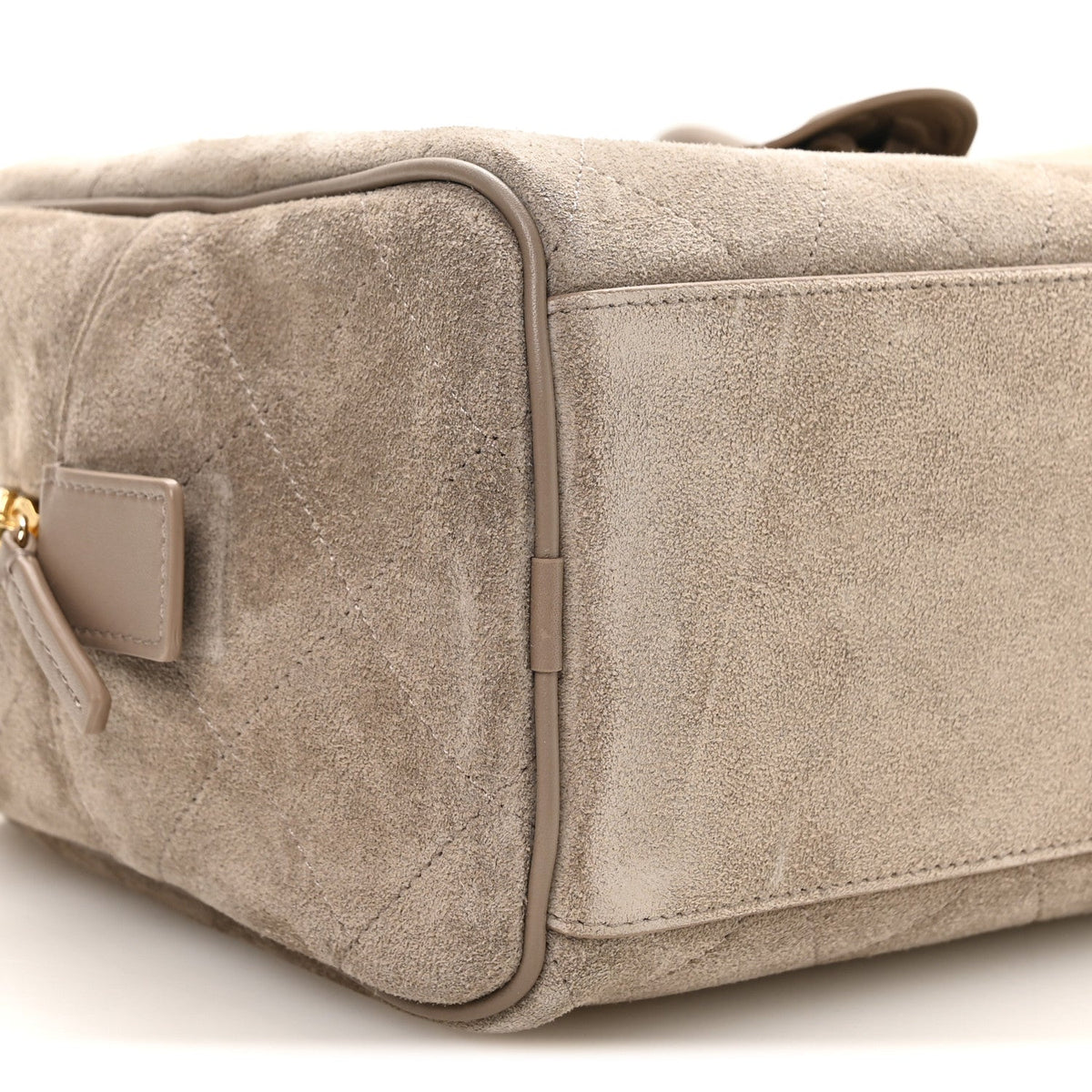 Suede Calfskin Large Perfect Bowling Bag Dark Beige