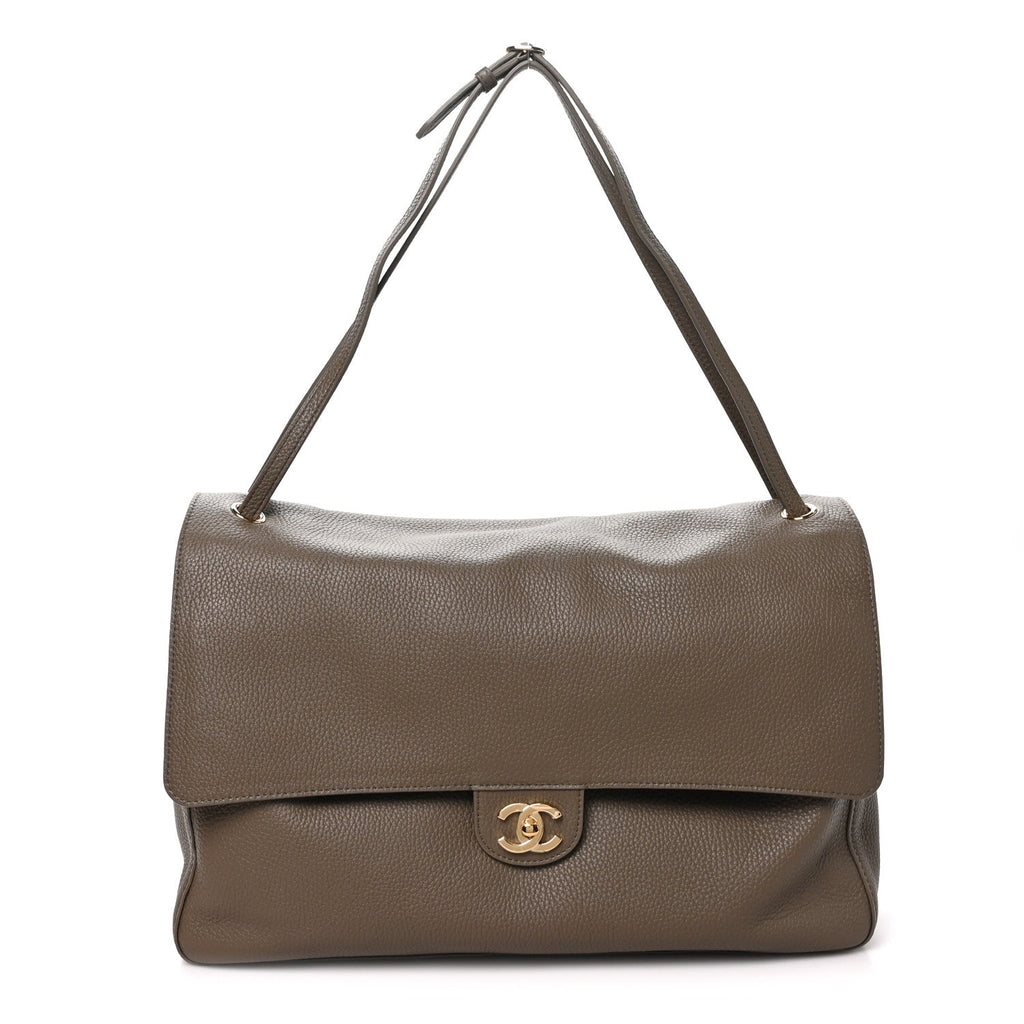 Grained Calfskin Souplissimo Maxi Flap Dark Khaki