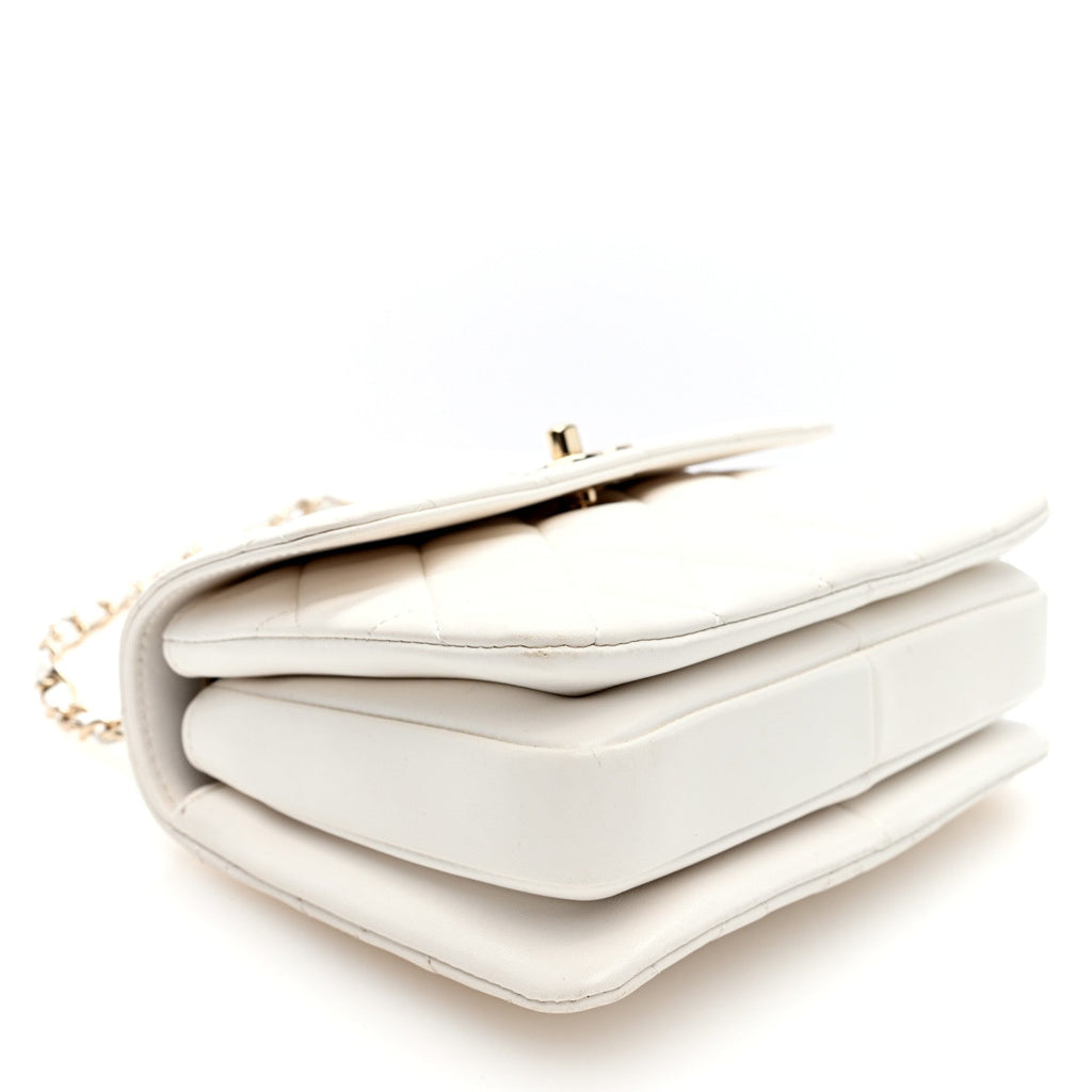 Lambskin Lacquered Quilted Small Trendy CC Dual Handle Flap Bag White