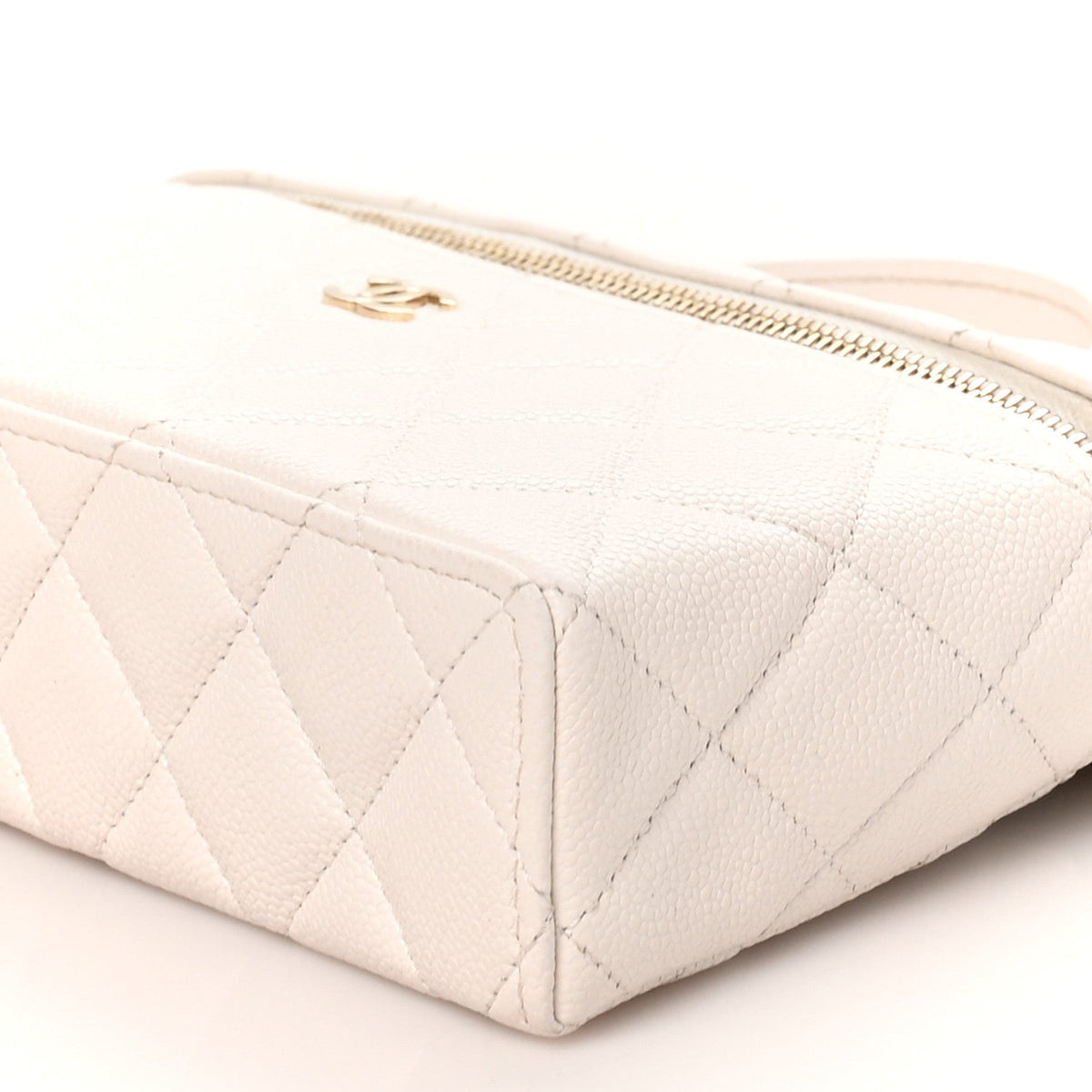 Caviar Quilted Top Handle Slim Vanity With Chain White