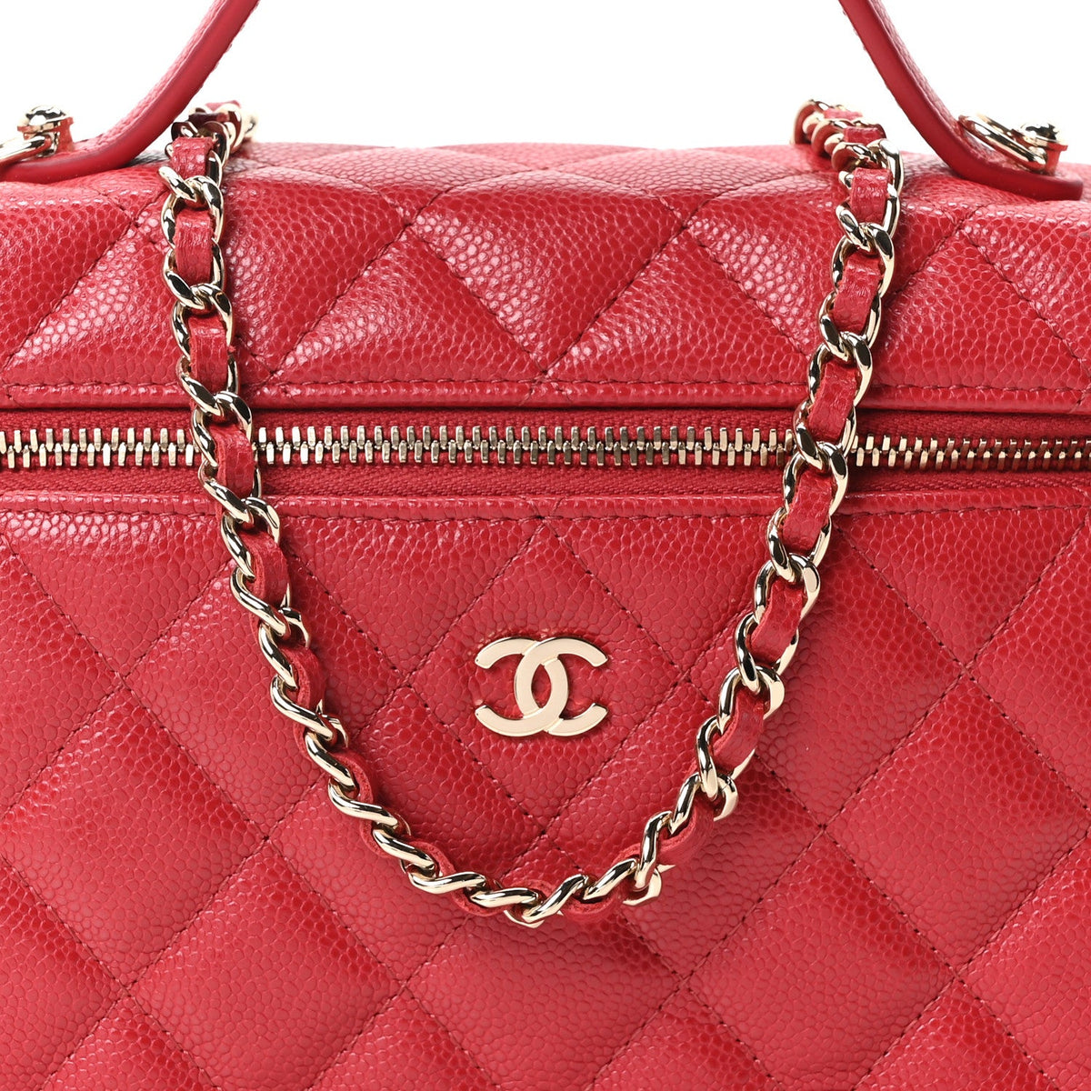 Caviar Quilted Top Handle Slim Vanity With Chain Red