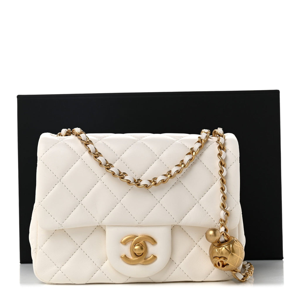 Lambskin Quilted Mini Pearl Crush Flap White