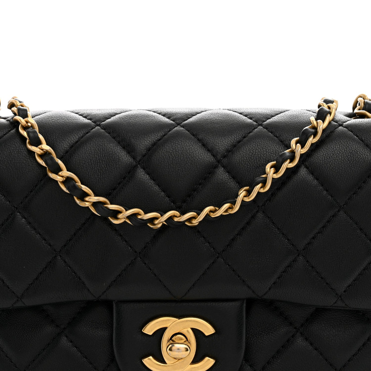 Lambskin Quilted Mini Rectangular Pearl Crush Flap Black