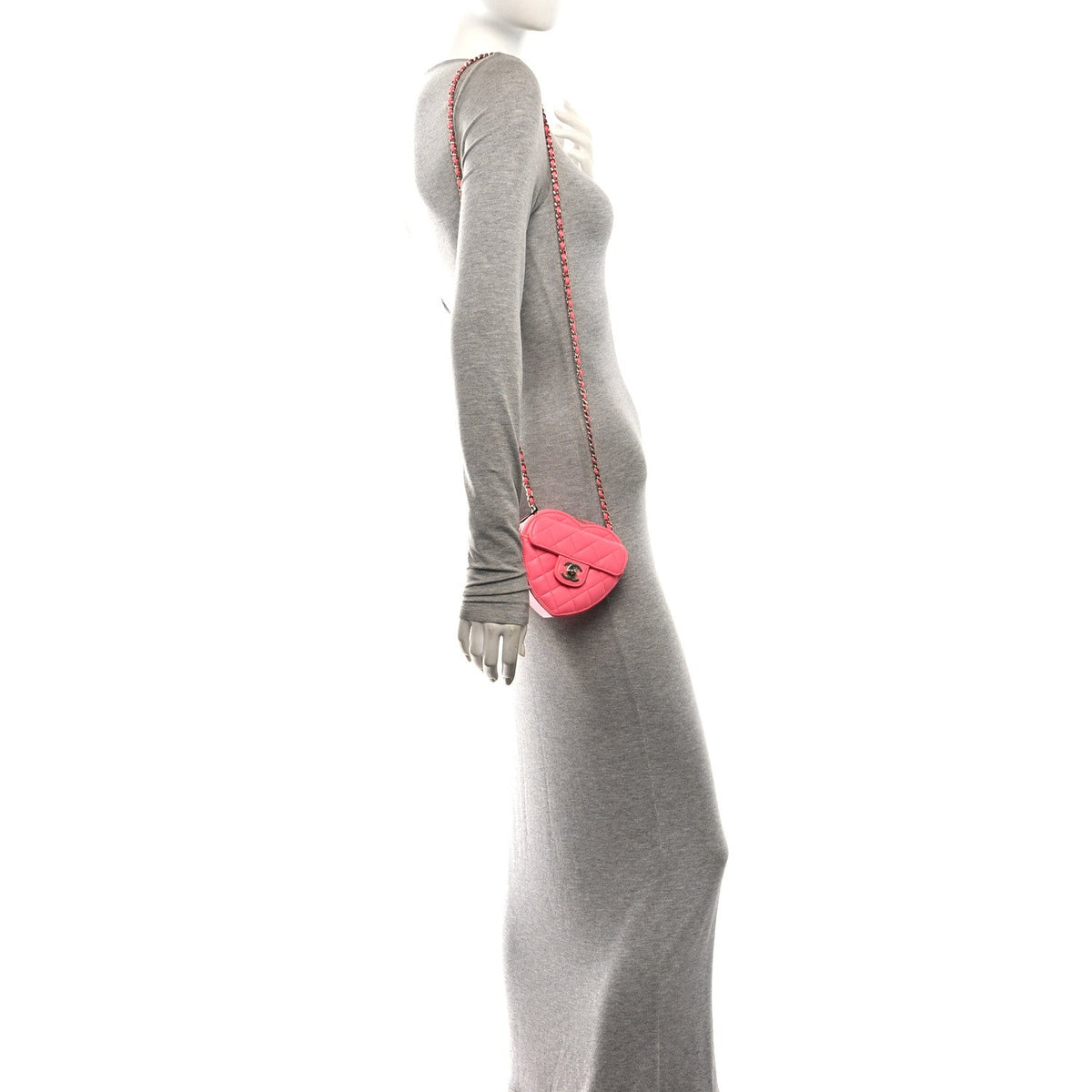 Lambskin Quilted CC In Love Heart Clutch With Chain Pink