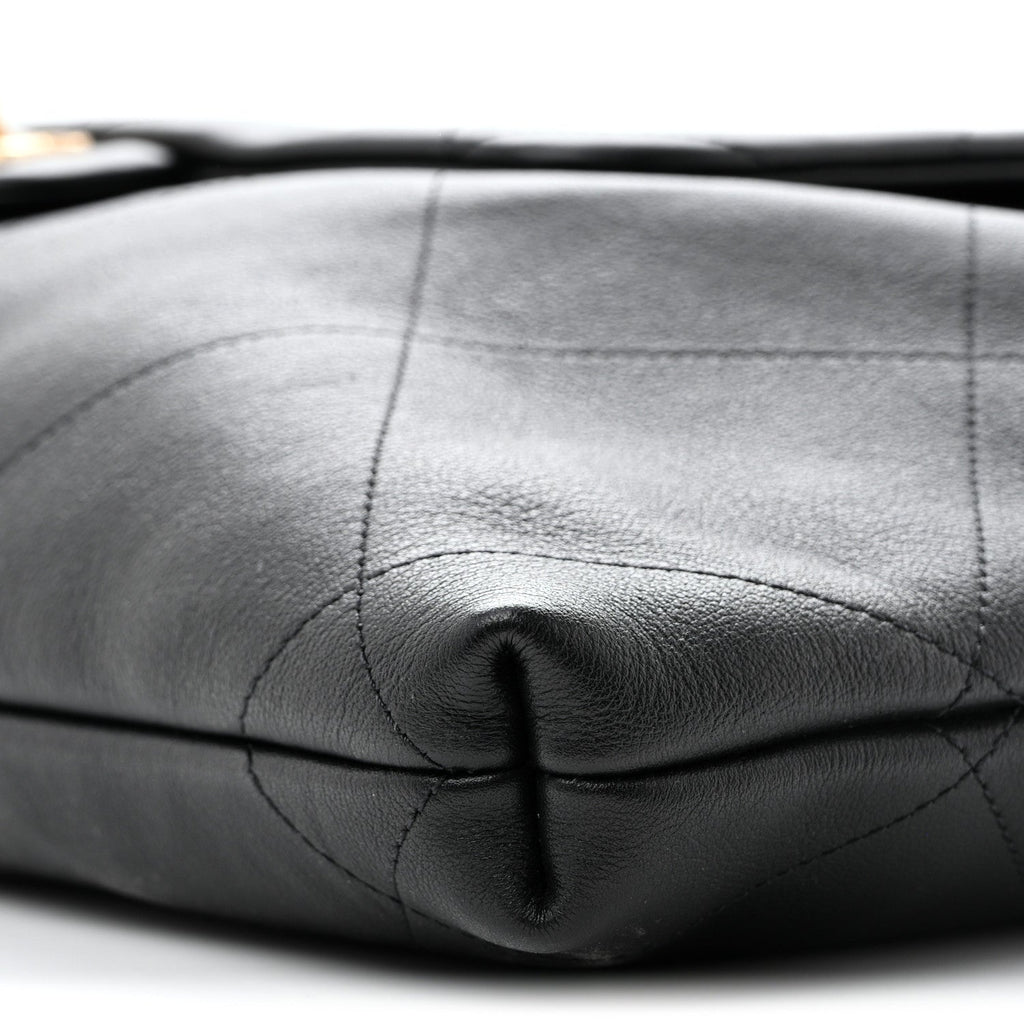Shiny Calfskin Quilted Maxi Chain Hobo Black