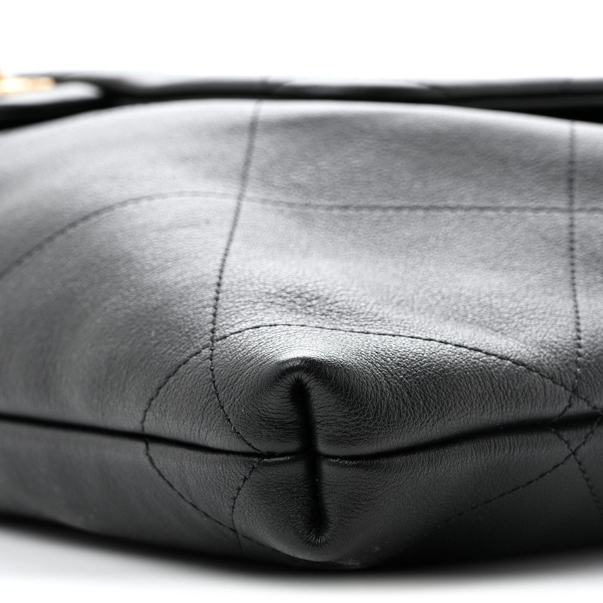 Shiny Calfskin Quilted Maxi Chain Hobo Black