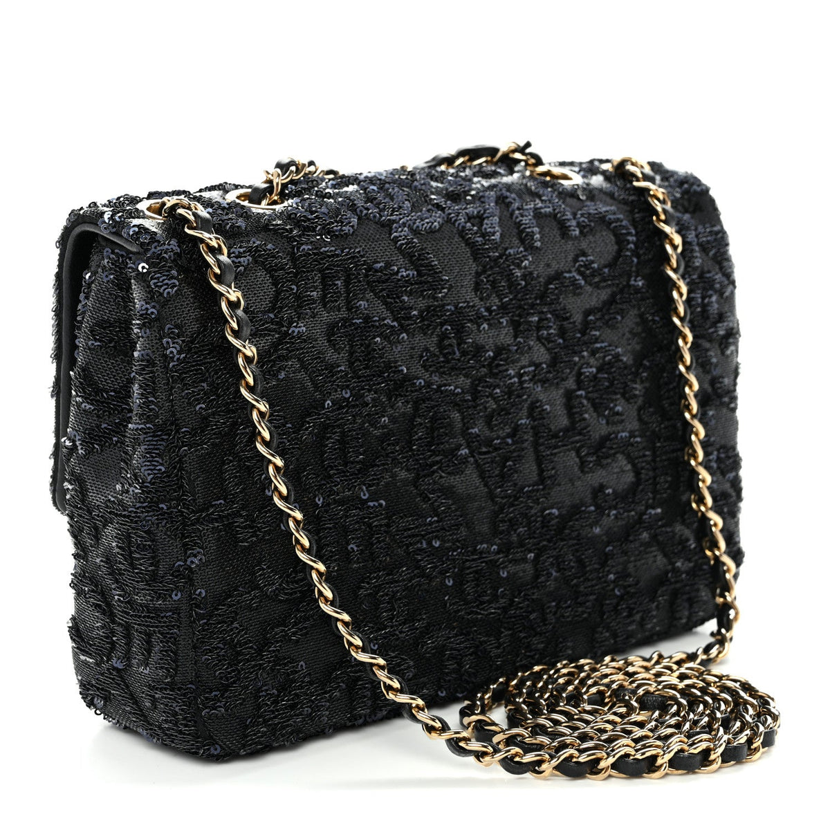Sequin Quilted Small Single Flap Black