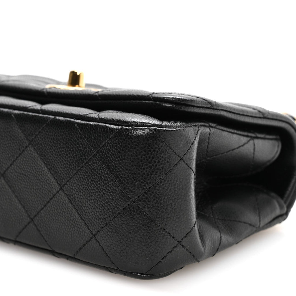 Caviar Quilted Metal Top Handle Mini Flap Black