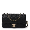 Lambskin Quilted Enamel Mini Rectangular Pearl Crush Flap Black