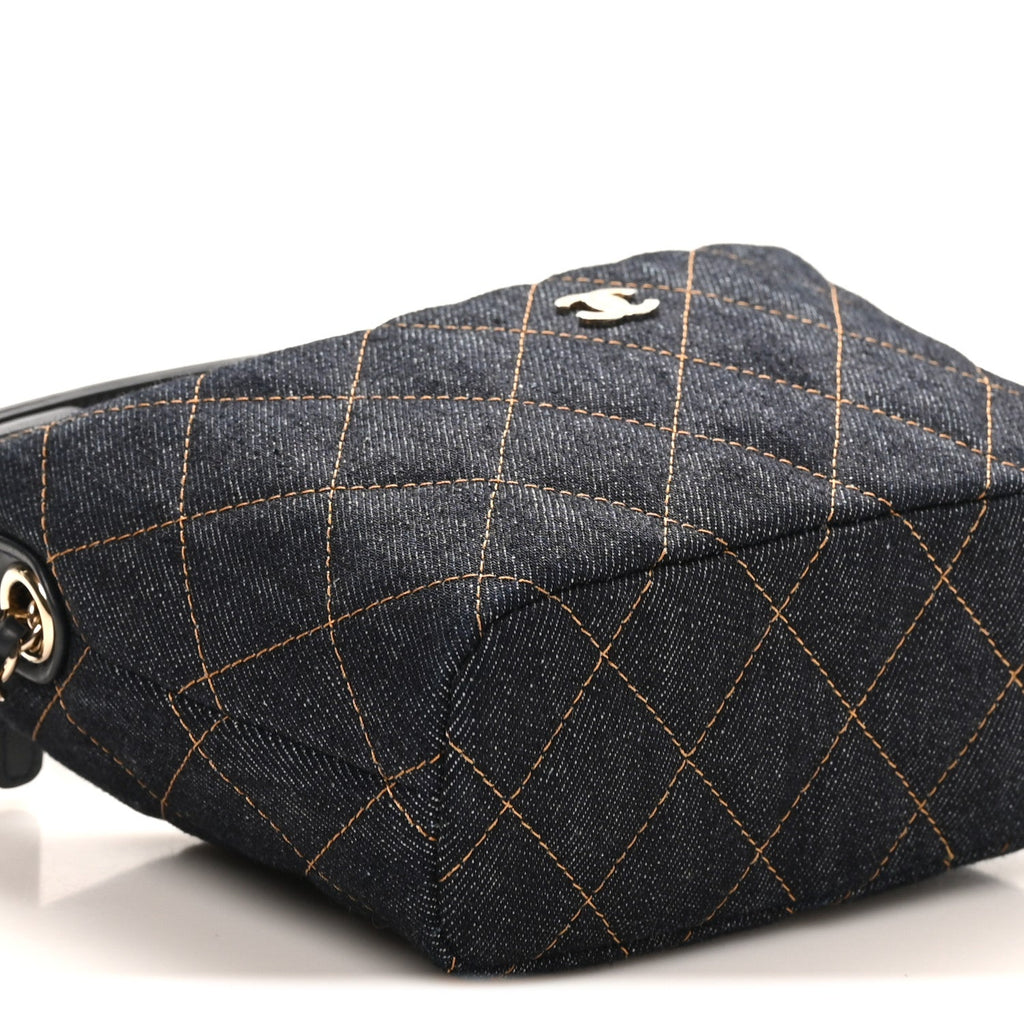 Denim Quilted Hobo Clutch With Chain Dark Blue Orange