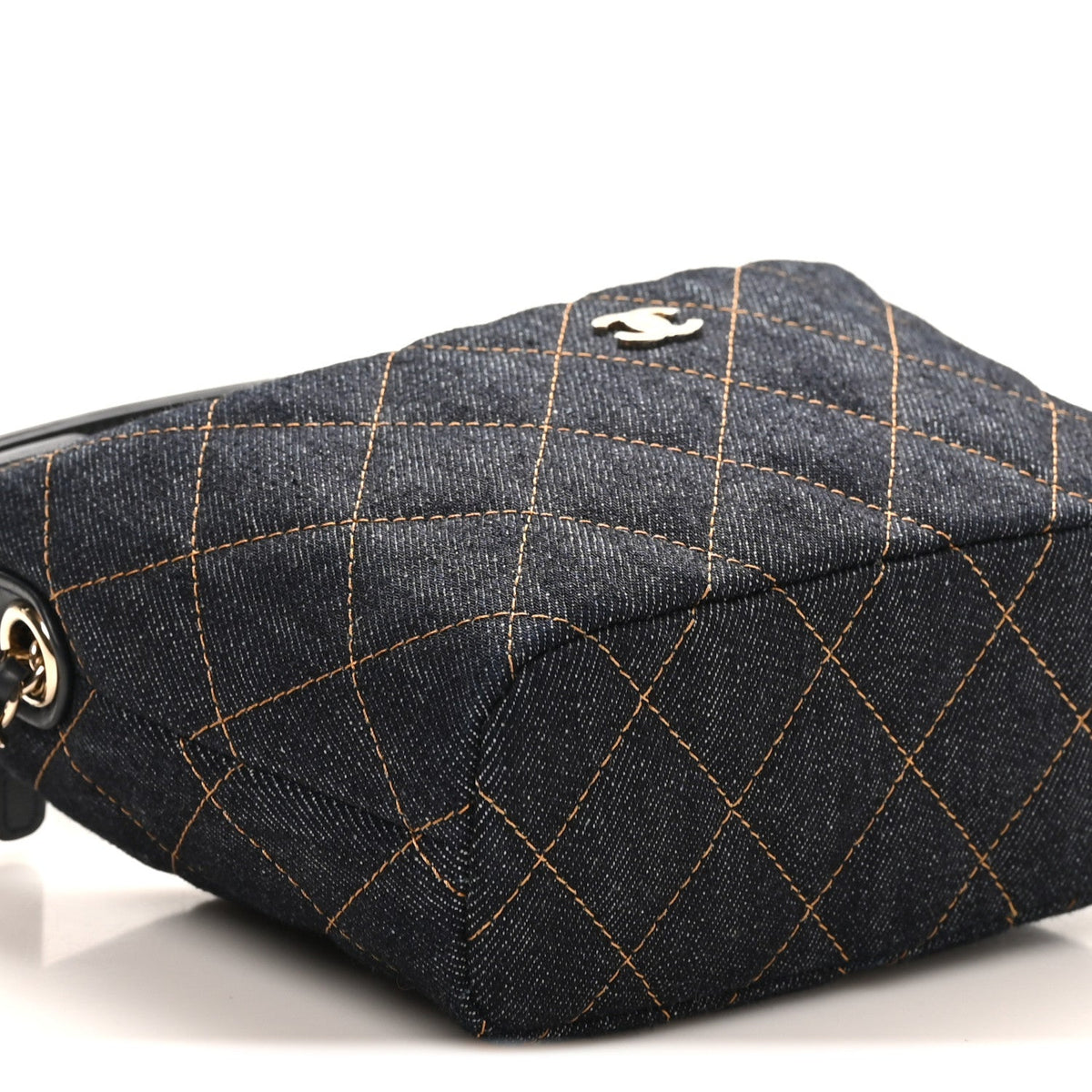 Denim Quilted Hobo Clutch With Chain Dark Blue Orange