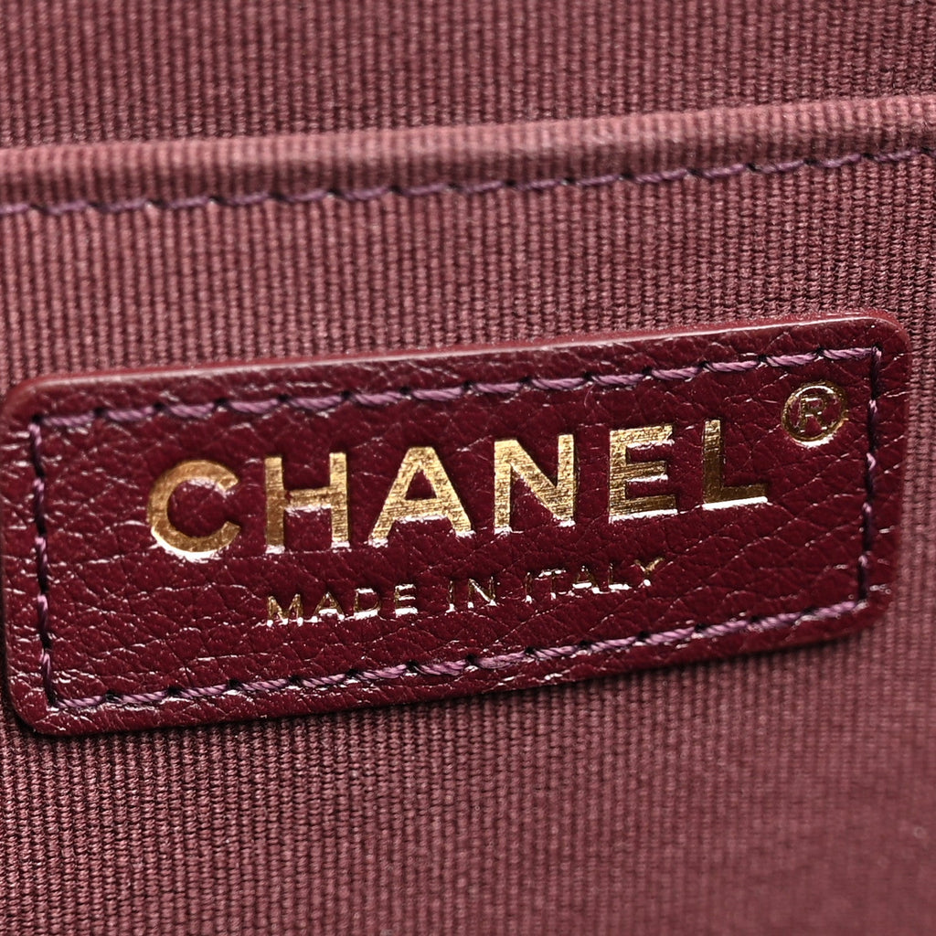 Grained Calfskin Quilted XXL Travel Flap Bag Burgundy