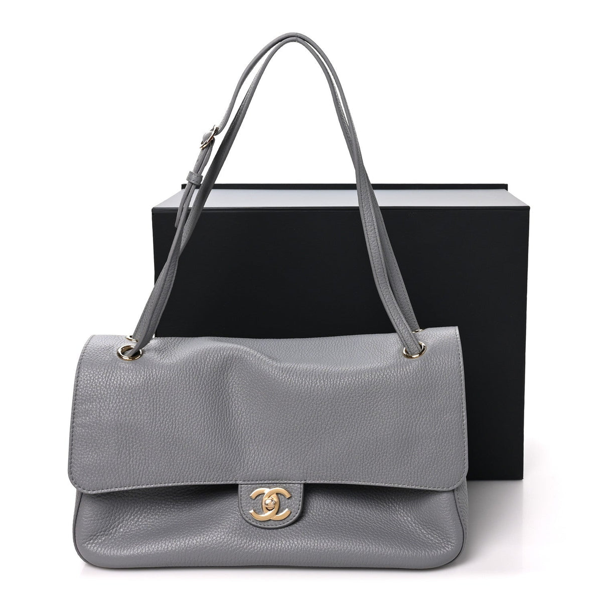 Grained Calfskin Small Souplissimo Maxi Flap Grey