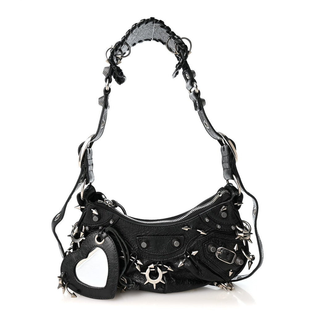Agneau Arena Pierced Le Cagole Shoulder Bag XS Black