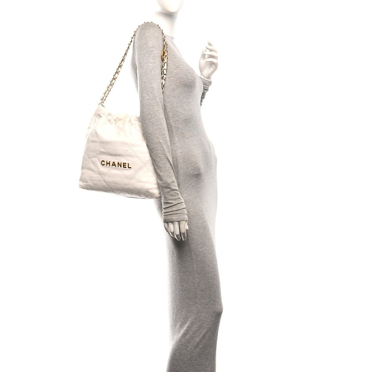 Shiny Calfskin Quilted Small Chanel 22 White