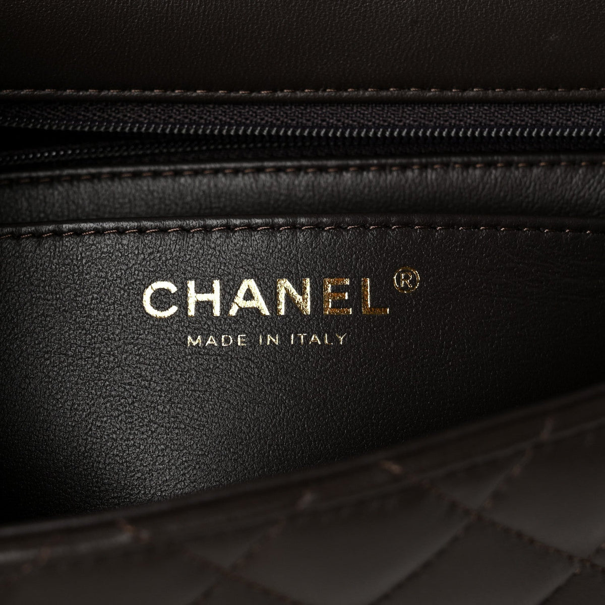 Lambskin Quilted Mini Top Handle Rectangular Flap Dark Brown