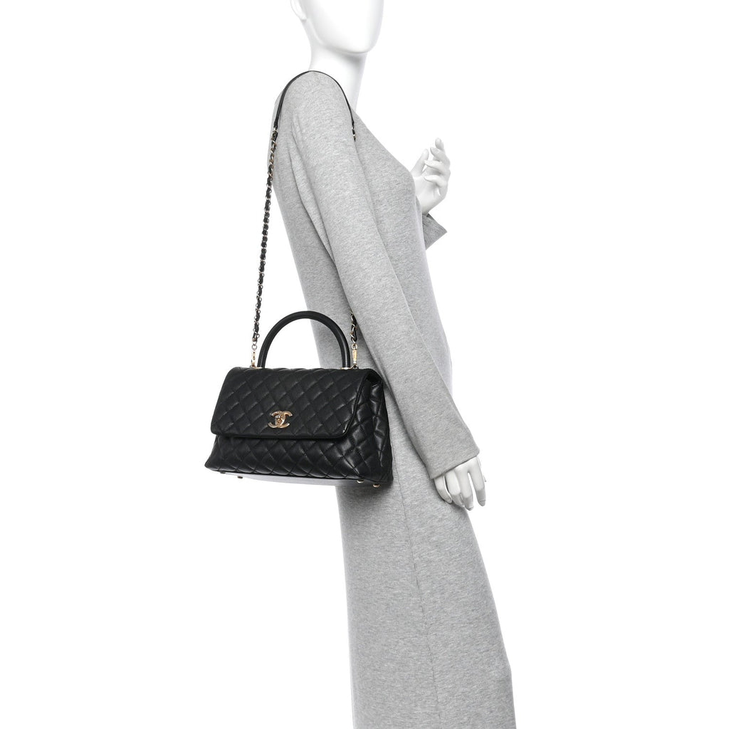 Caviar Quilted Small Coco Handle Flap Black