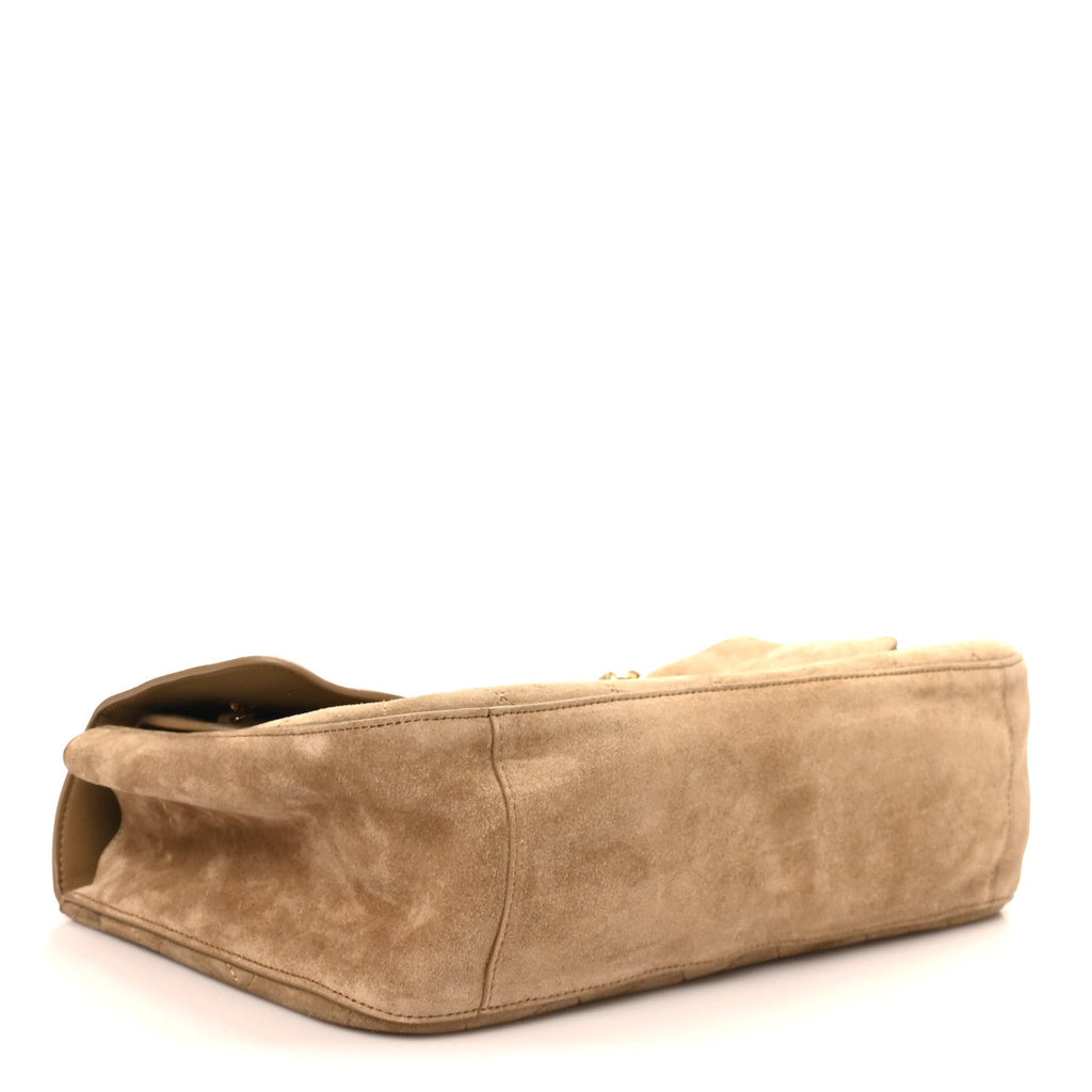 Suede Calfskin Small Souplissimo Maxi Flap Dark Beige